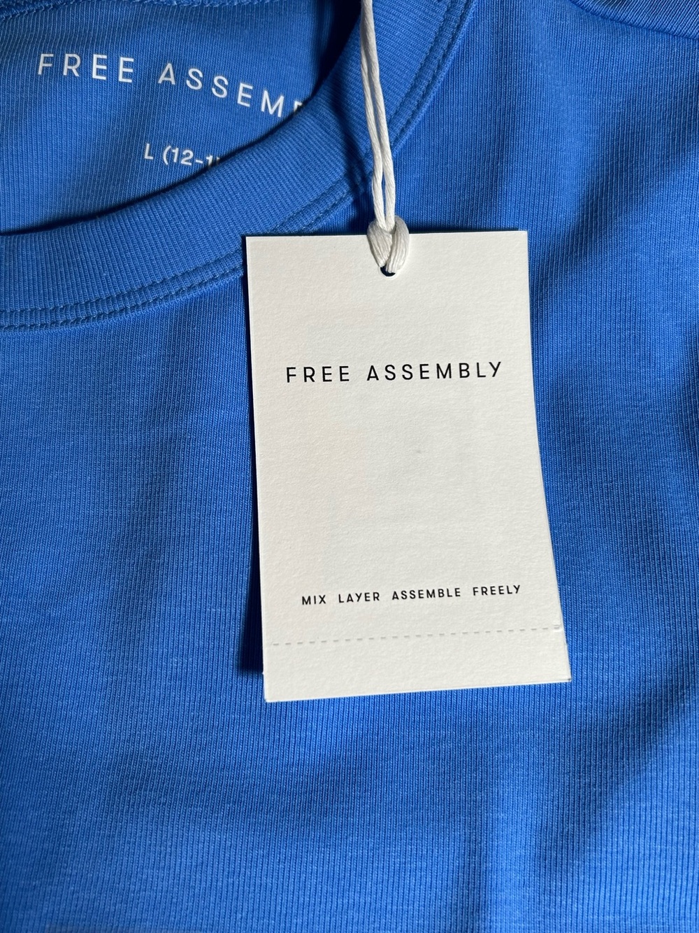 Free Assembly Blue Cap Sleeve Tee Women’s L 12-14 Cotton Stretch NWT - Picture 6 of 9